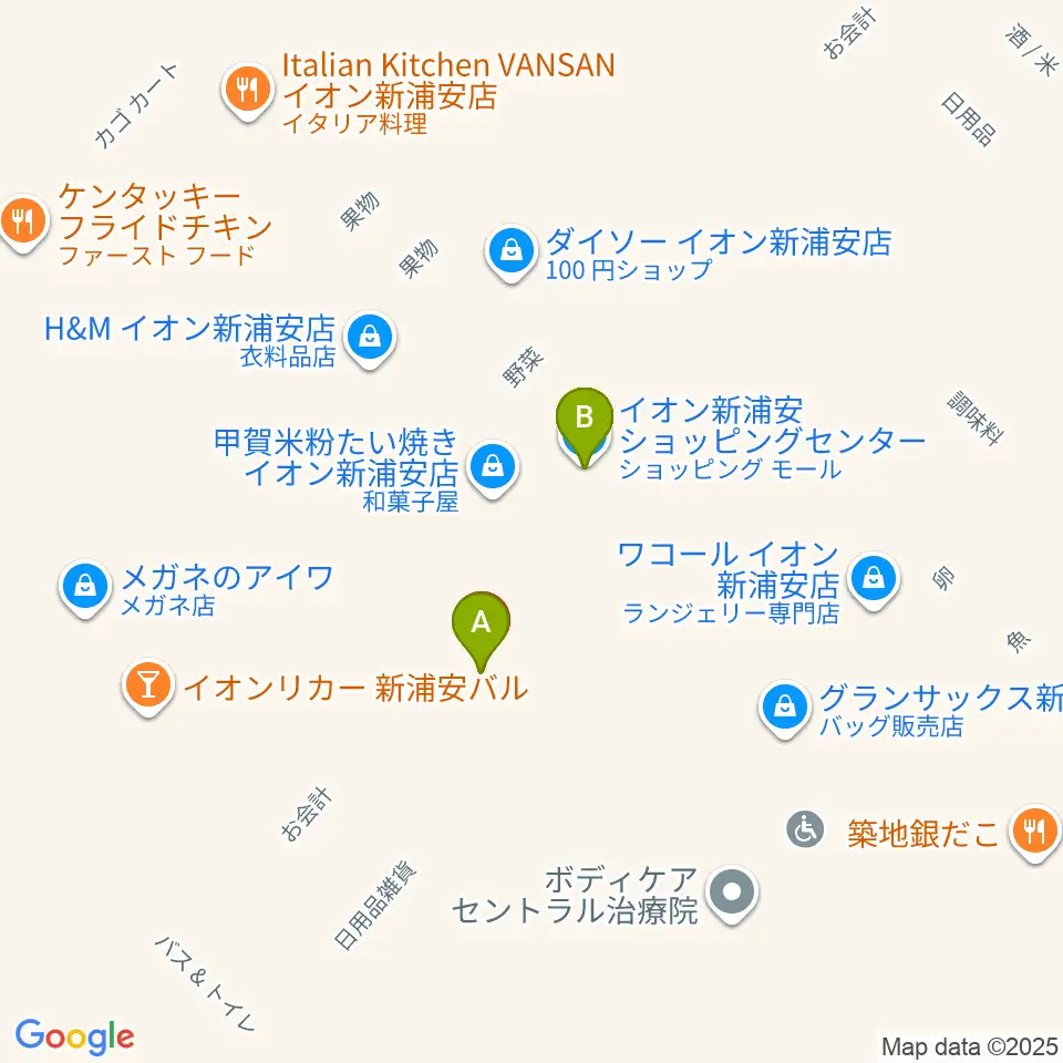 伊藤楽器 新浦安センター周辺のファミレス・ファーストフード一覧地図