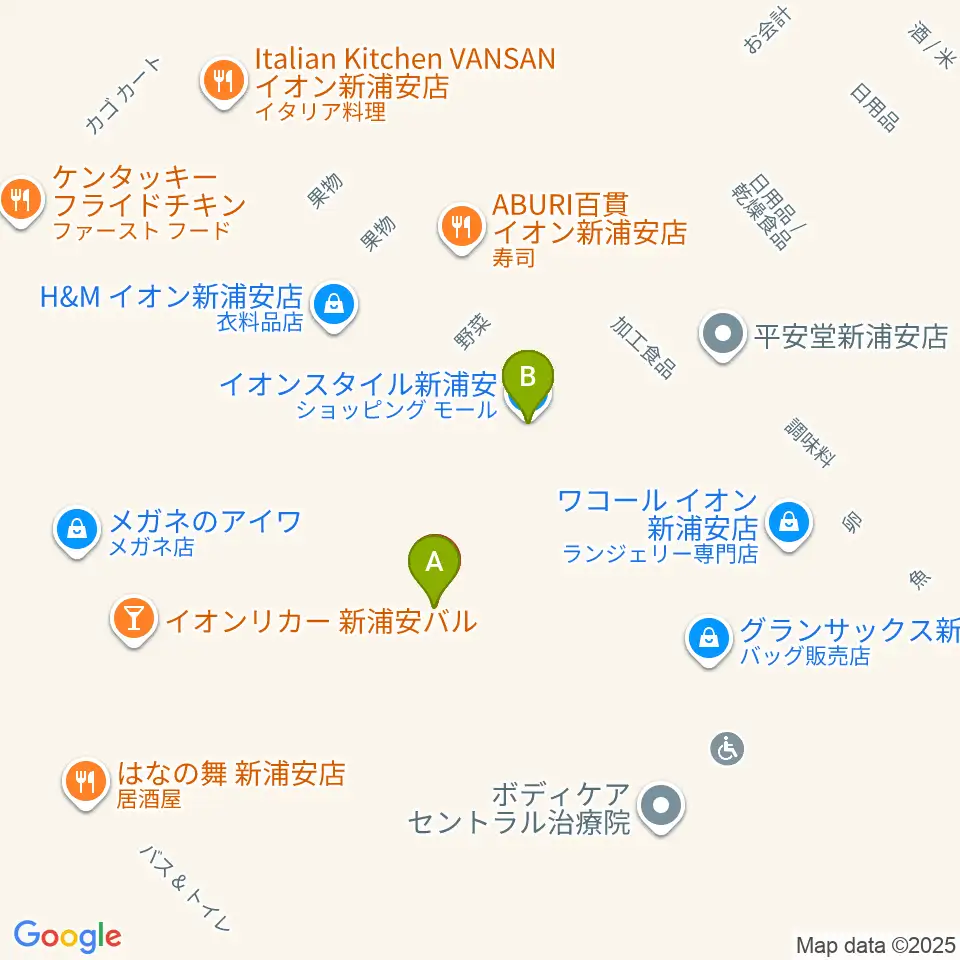 伊藤楽器 新浦安センター周辺のファミレス・ファーストフード一覧地図
