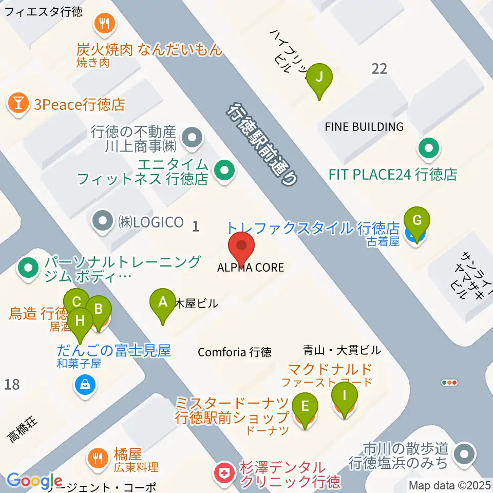 伊藤楽器 行徳センター周辺のファミレス・ファーストフード一覧地図