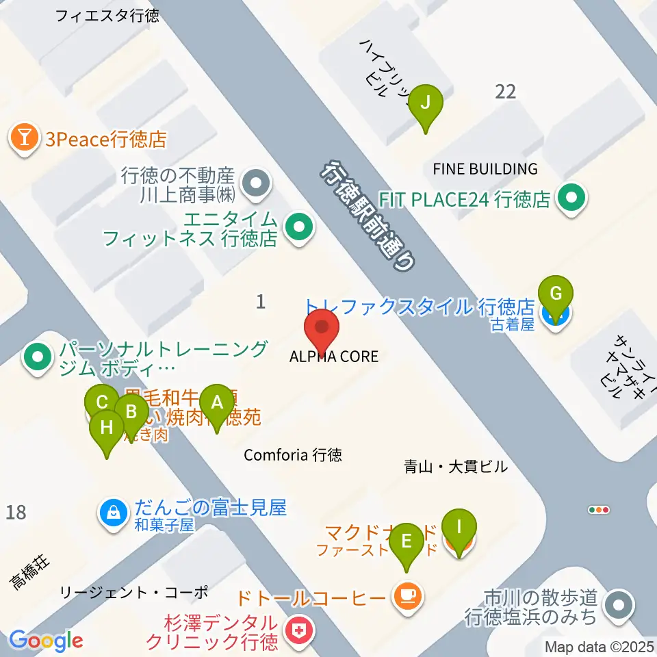 伊藤楽器 行徳センター周辺のファミレス・ファーストフード一覧地図