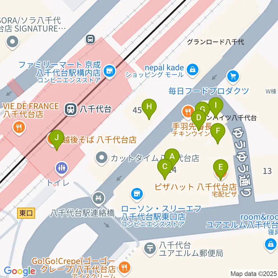 伊藤楽器 八千代台センター周辺のファミレス・ファーストフード一覧地図