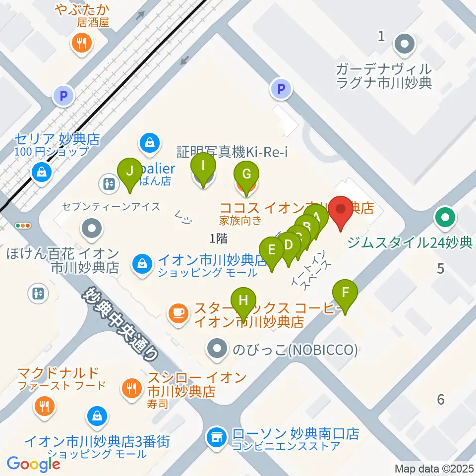 伊藤楽器 妙典イオンセンター周辺のファミレス・ファーストフード一覧地図