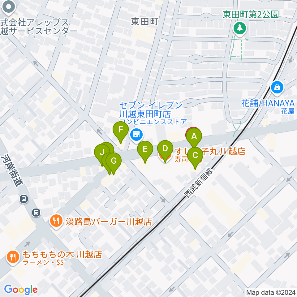 川越DEPARTURE周辺のファミレス・ファーストフード一覧地図