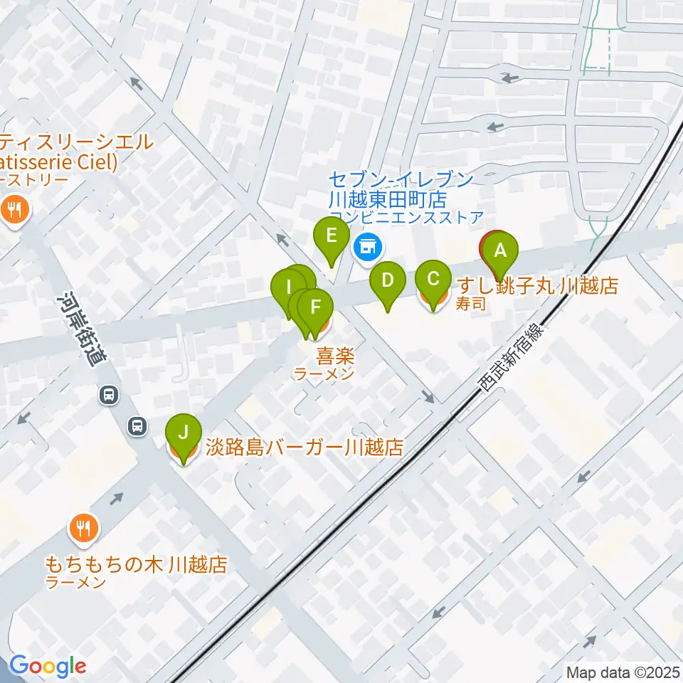 川越DEPARTURE周辺のファミレス・ファーストフード一覧地図