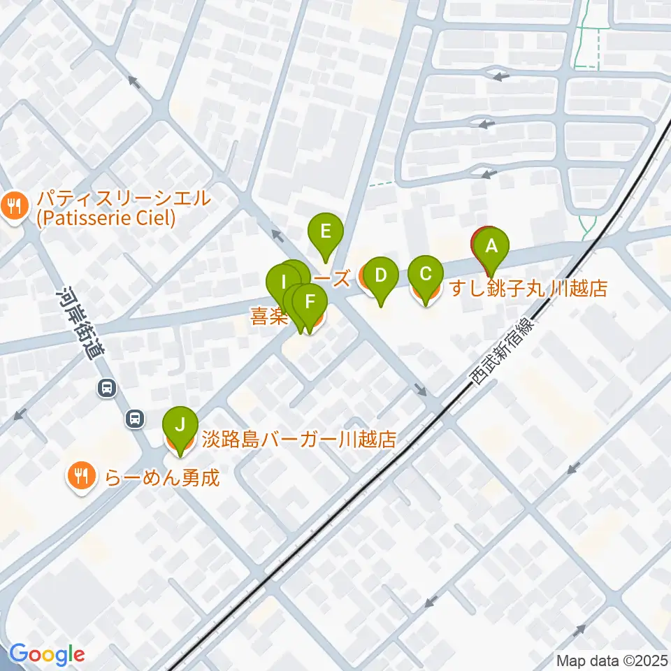 川越DEPARTURE周辺のファミレス・ファーストフード一覧地図