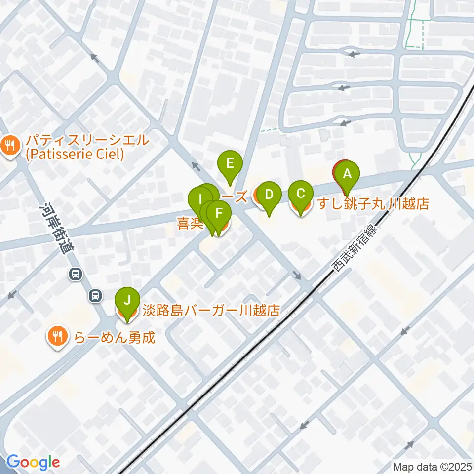 川越DEPARTURE周辺のファミレス・ファーストフード一覧地図