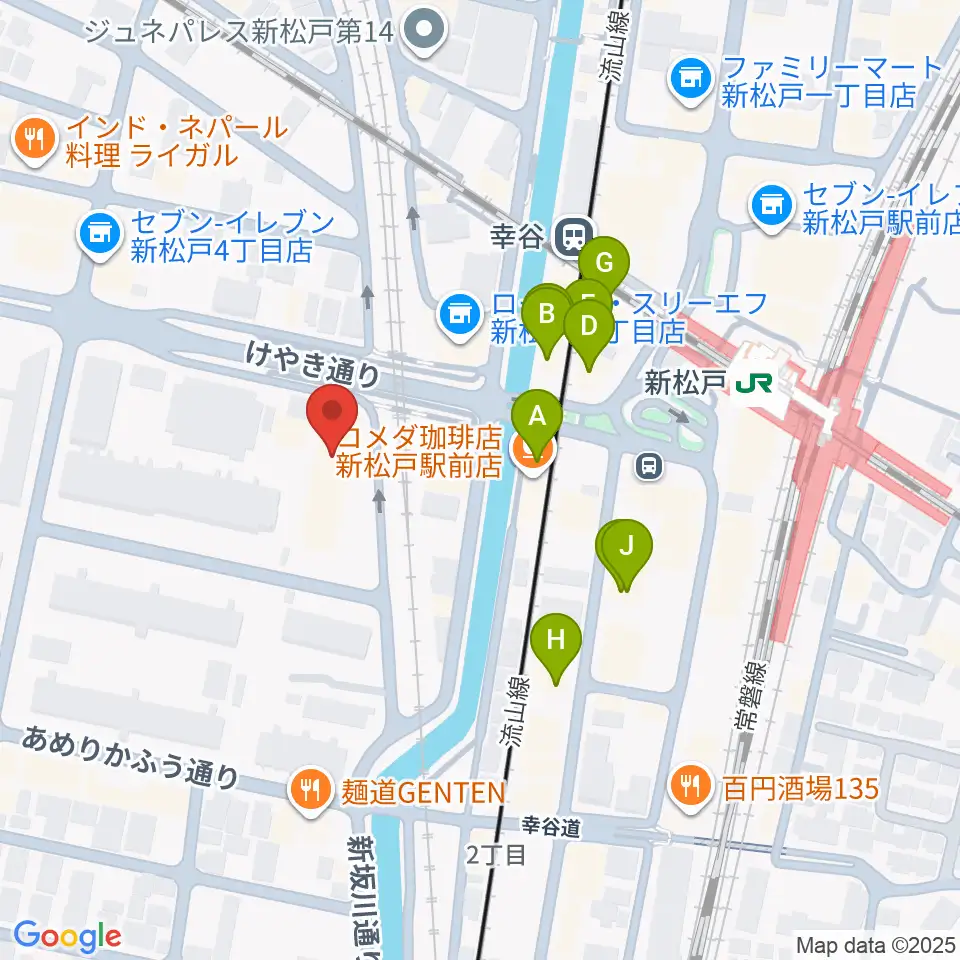 伊藤楽器 新松戸センター周辺のファミレス・ファーストフード一覧地図