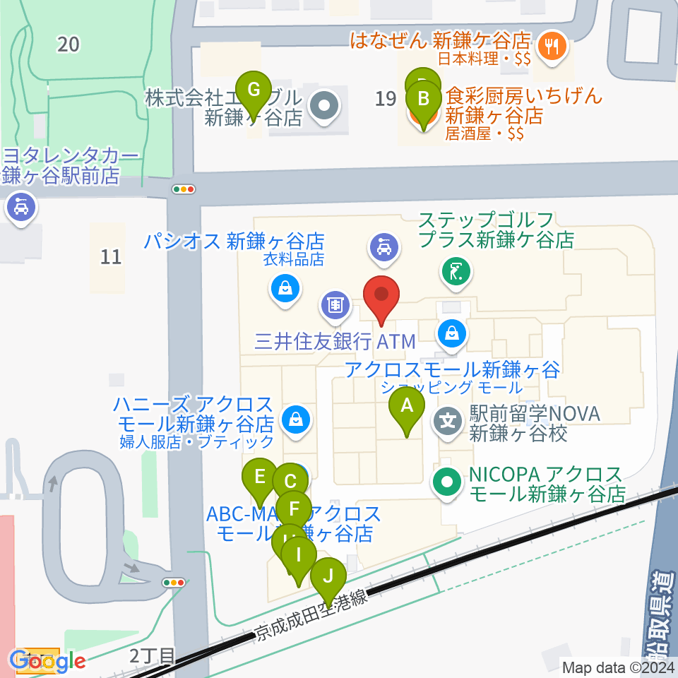 伊藤楽器 新鎌ヶ谷センター周辺のファミレス・ファーストフード一覧地図