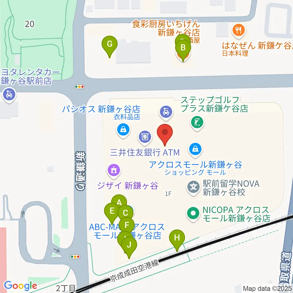 伊藤楽器 新鎌ヶ谷センター周辺のファミレス・ファーストフード一覧地図