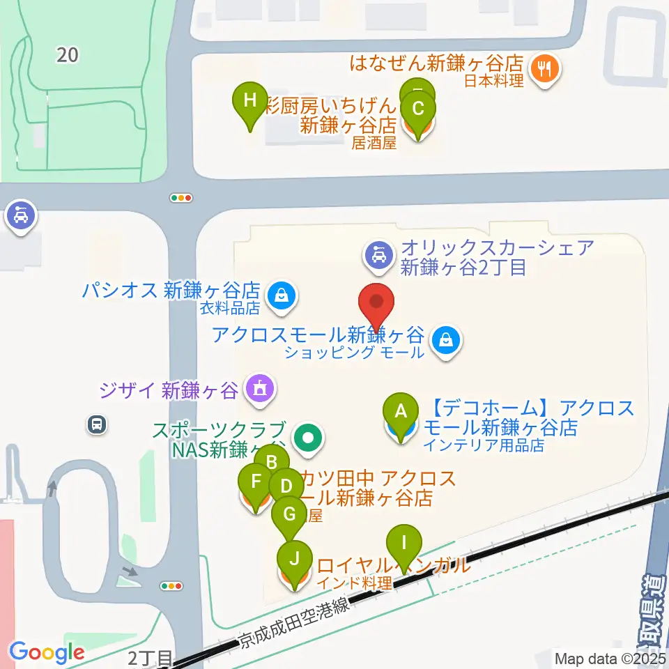 伊藤楽器 新鎌ヶ谷センター周辺のファミレス・ファーストフード一覧地図