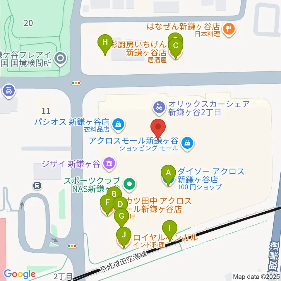 伊藤楽器 新鎌ヶ谷センター周辺のファミレス・ファーストフード一覧地図