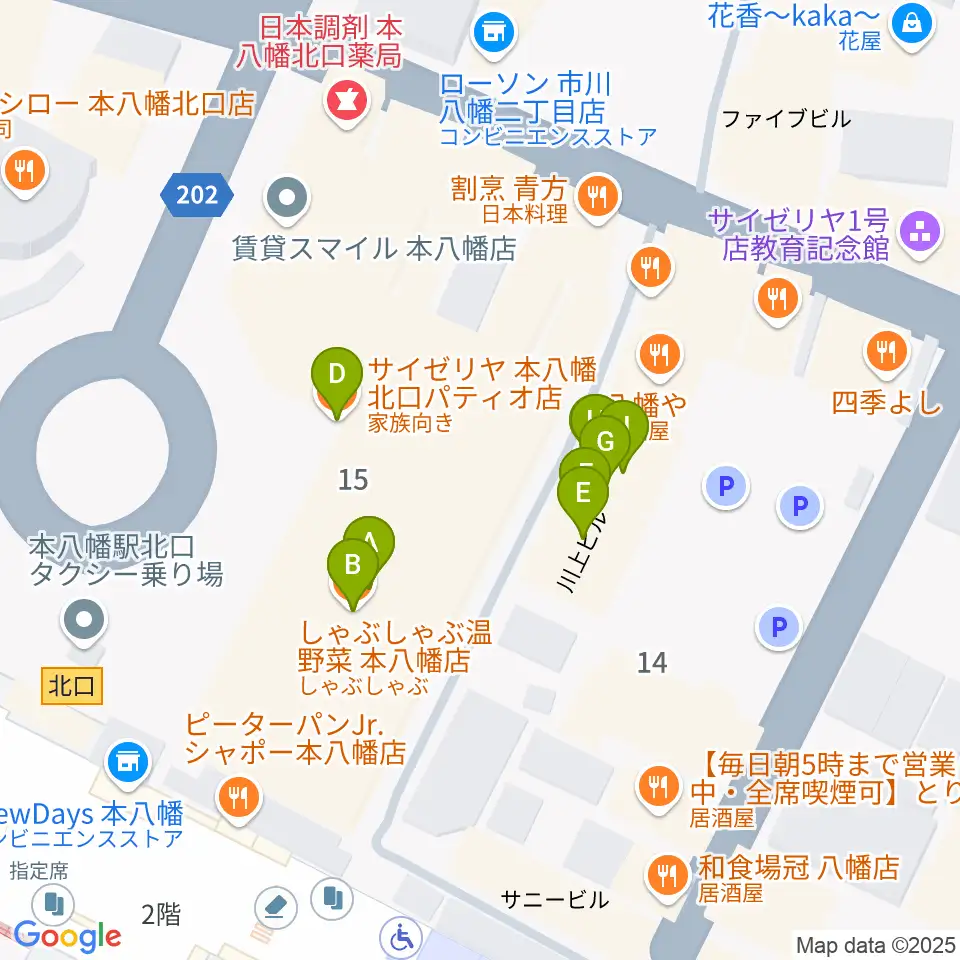 伊藤楽器 本八幡センター周辺のファミレス・ファーストフード一覧地図