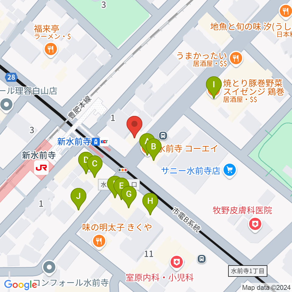 ムラヤマレコード水前寺本店周辺のファミレス・ファーストフード一覧地図