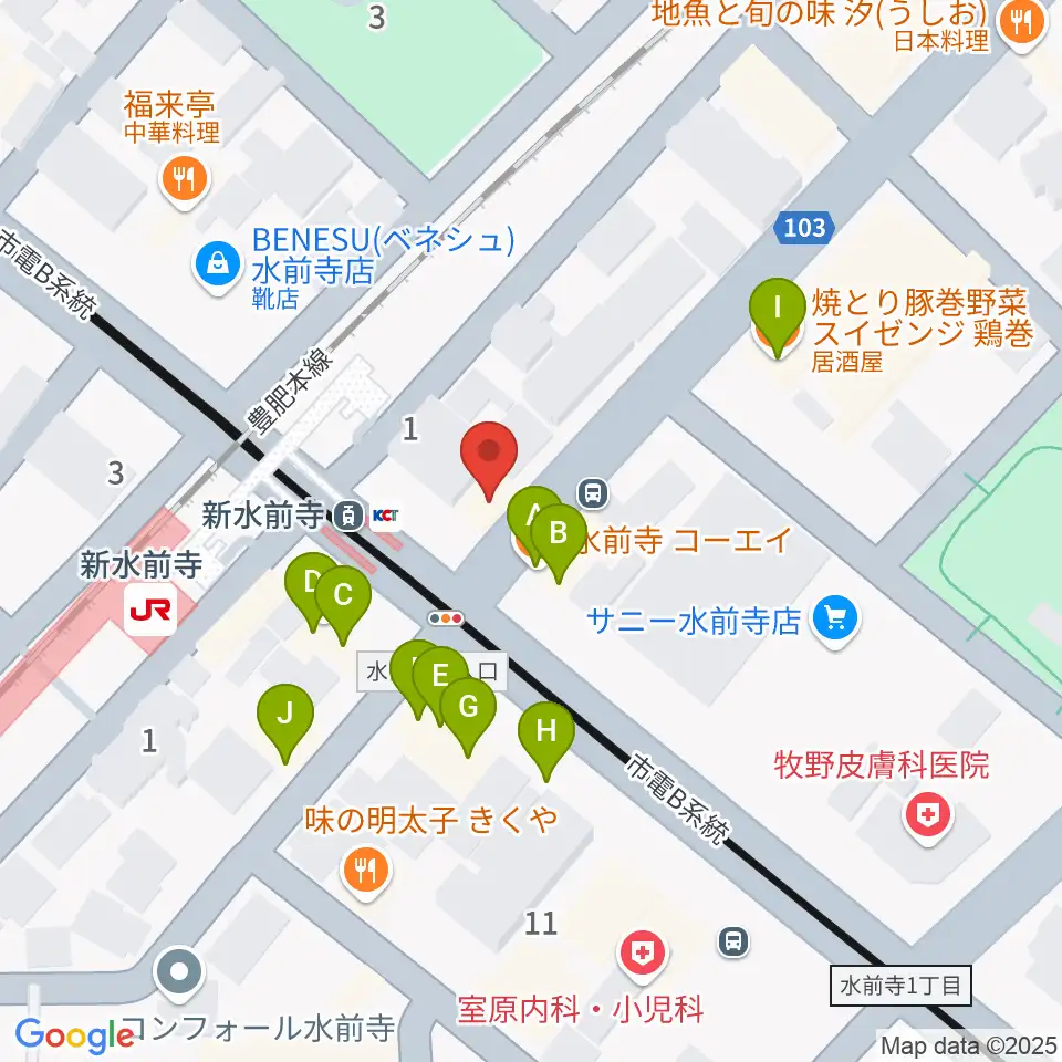 ムラヤマレコード水前寺本店周辺のファミレス・ファーストフード一覧地図