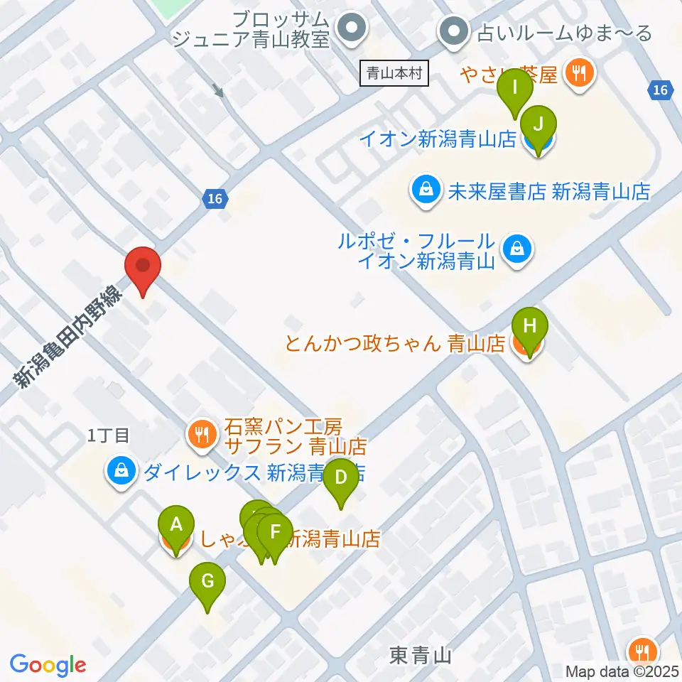 青山リハーサルスタジオ新潟店周辺のファミレス・ファーストフード一覧地図