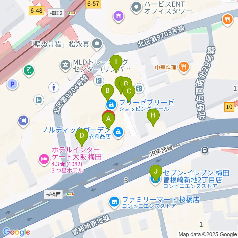 MIKIミュージックサロン西梅田ブリーゼブリーゼ周辺のファミレス・ファーストフード一覧地図