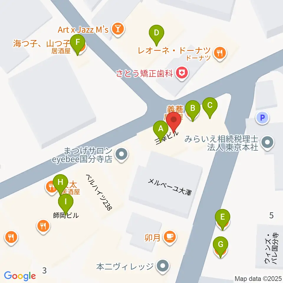 国分寺giee周辺のファミレス・ファーストフード一覧地図