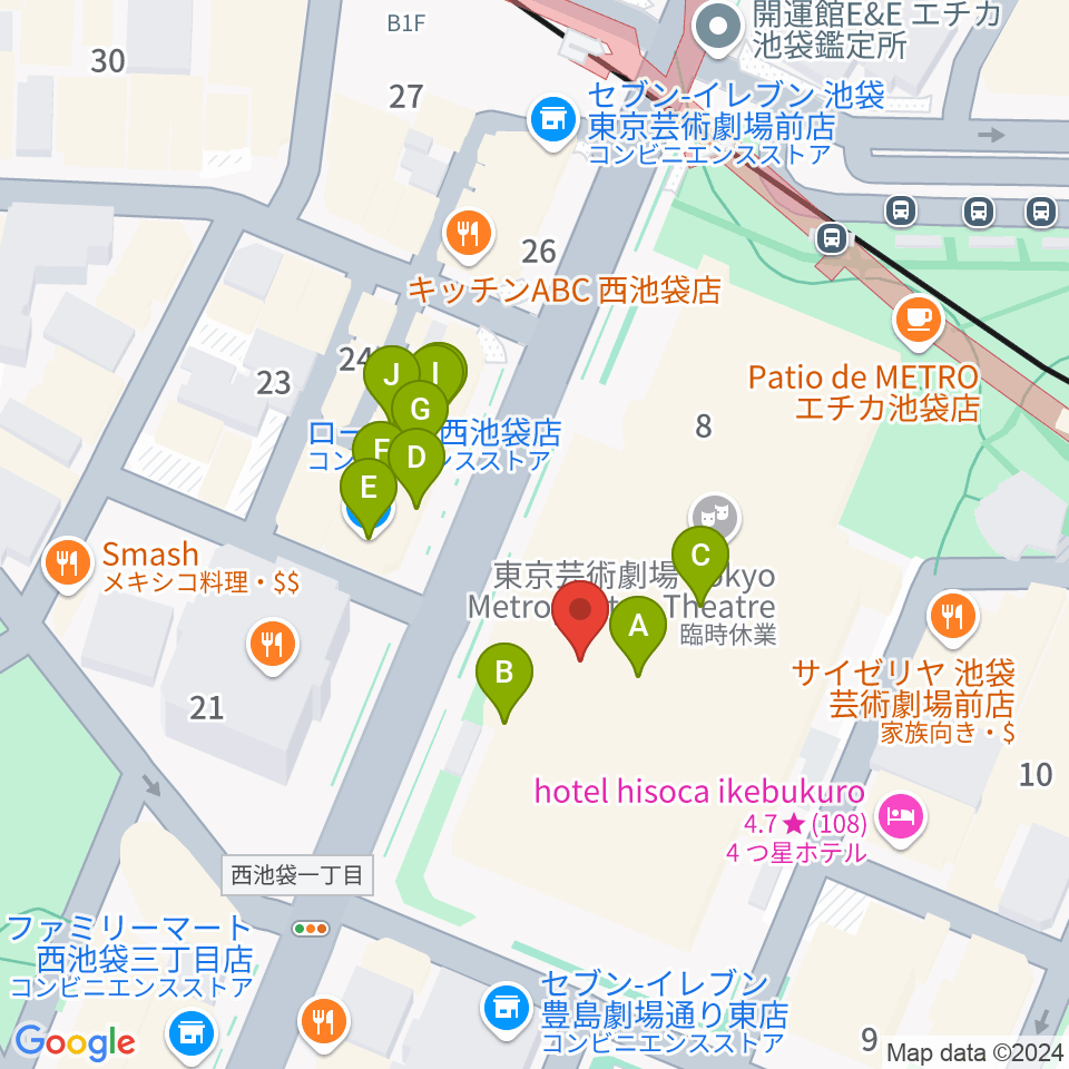 ミュージックスタジオ・フォルテ芸劇店周辺のファミレス・ファーストフード一覧地図