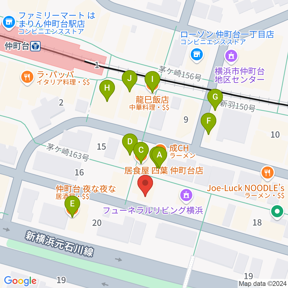 エルフラット仲町台アネックス周辺のファミレス・ファーストフード一覧地図