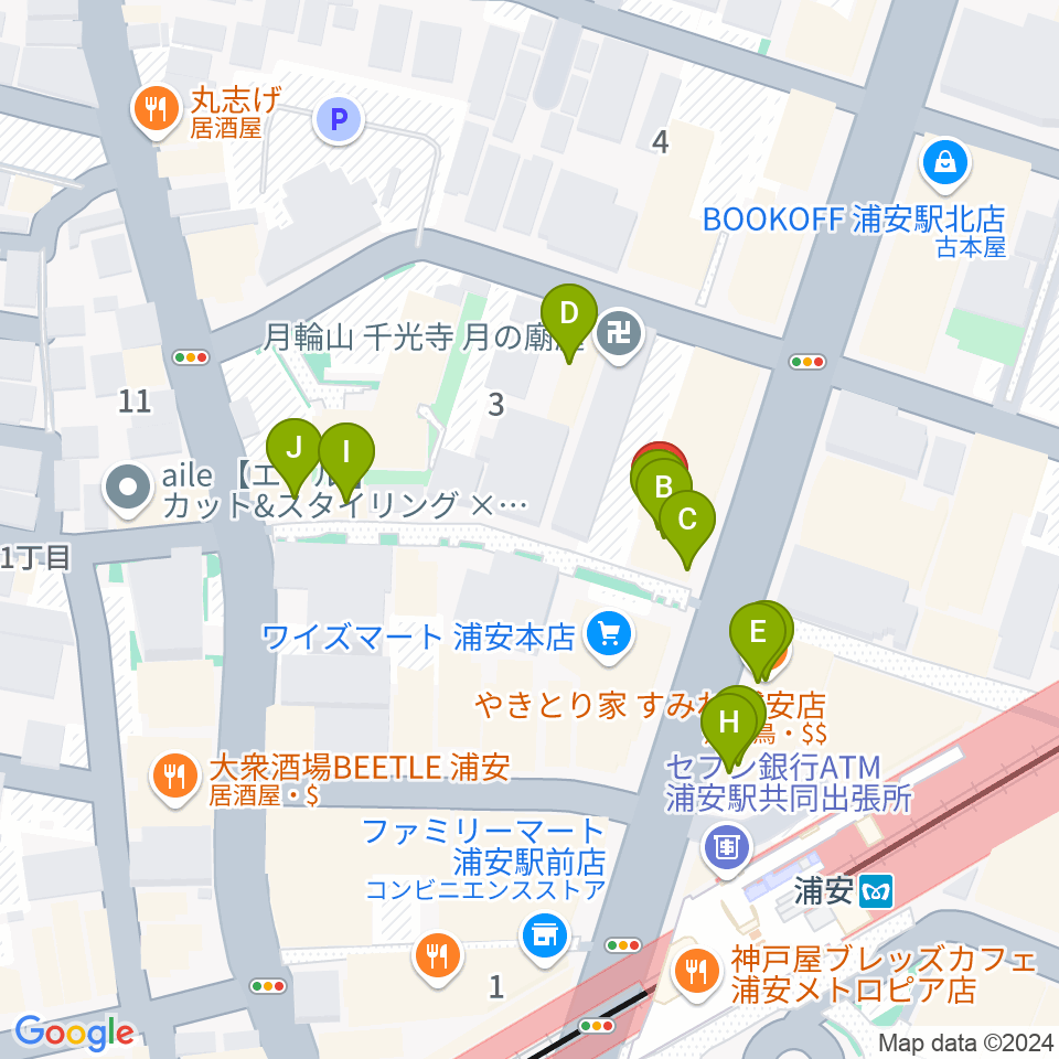 ジェイズスタジオ 浦安店周辺のファミレス・ファーストフード一覧地図