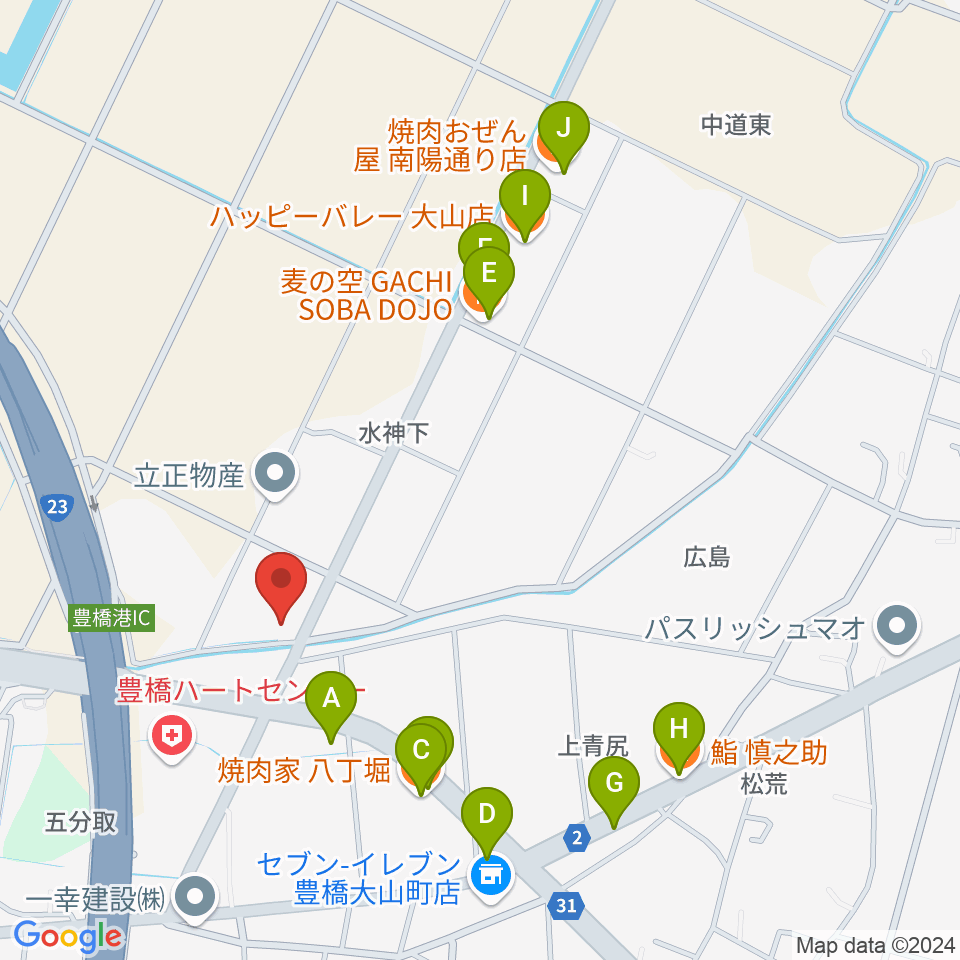 オリエント楽器 ミューズフォレスト豊橋南周辺のファミレス・ファーストフード一覧地図