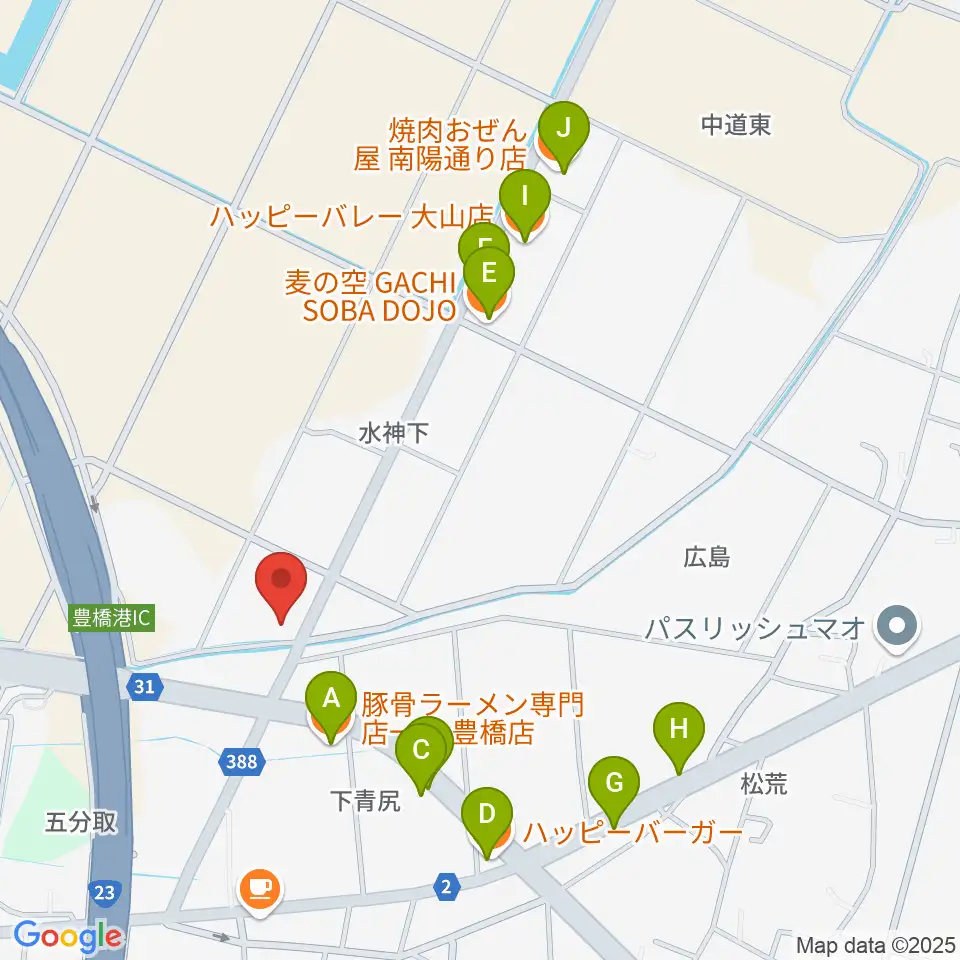 オリエント楽器 ミューズフォレスト豊橋南周辺のファミレス・ファーストフード一覧地図