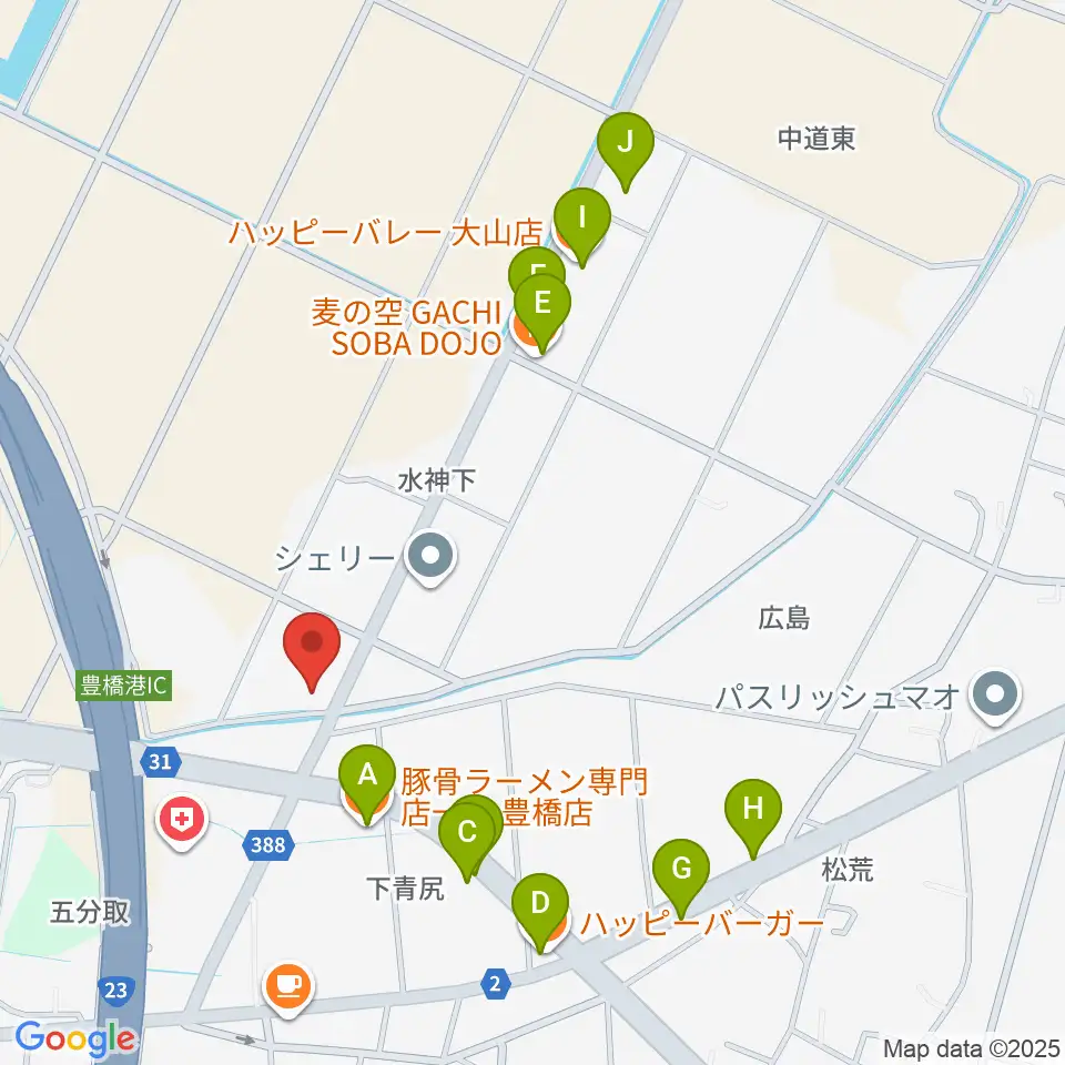 オリエント楽器 ミューズフォレスト豊橋南周辺のファミレス・ファーストフード一覧地図