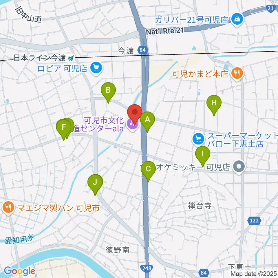可児市文化創造センターala周辺のファミレス・ファーストフード一覧地図