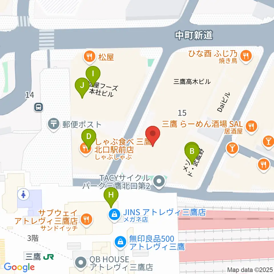 武蔵野芸能劇場周辺のファミレス・ファーストフード一覧地図