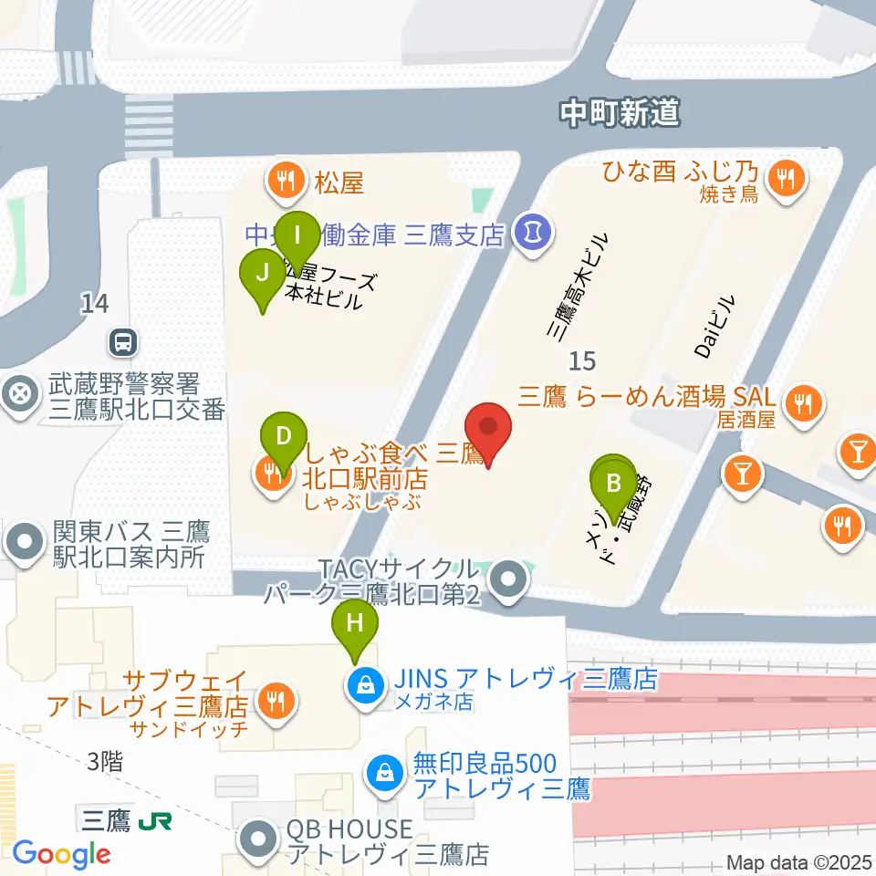 武蔵野芸能劇場周辺のファミレス・ファーストフード一覧地図