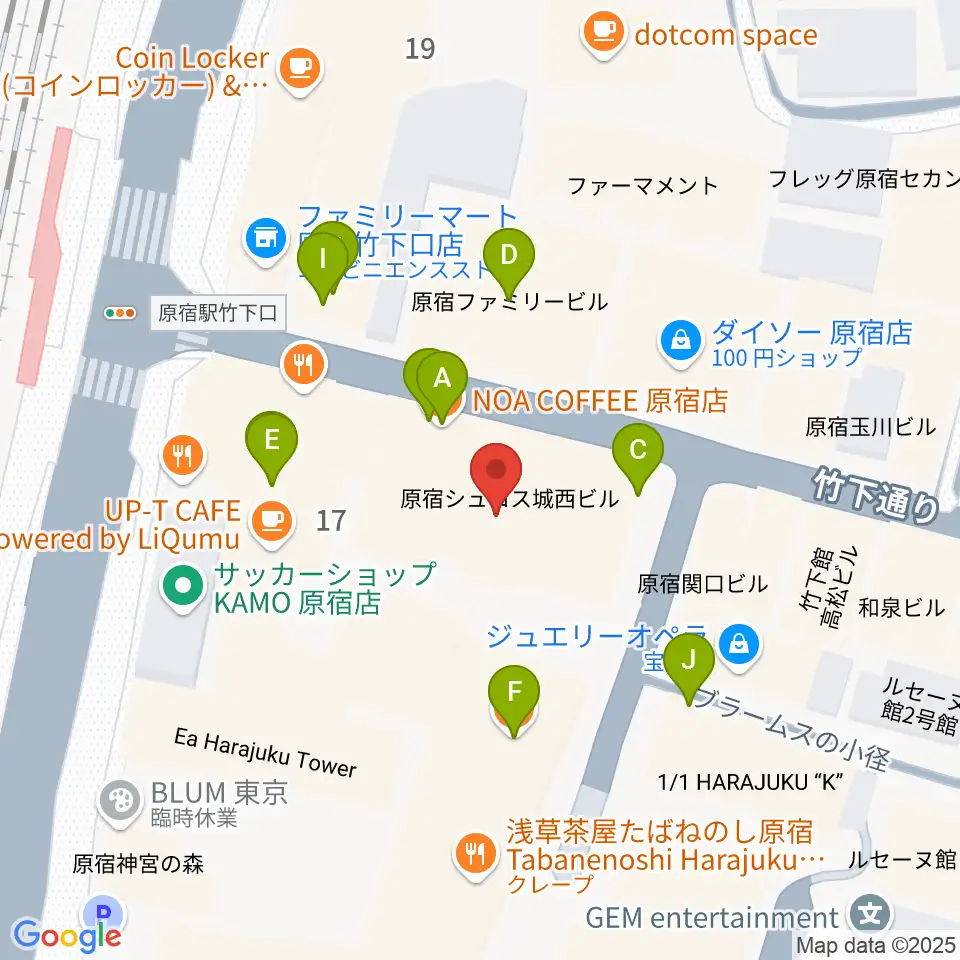 ボーカルスクール VOAT原宿校周辺のファミレス・ファーストフード一覧地図