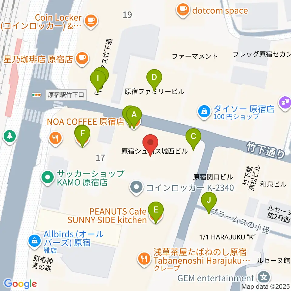 ボーカルスクール VOAT原宿校周辺のファミレス・ファーストフード一覧地図