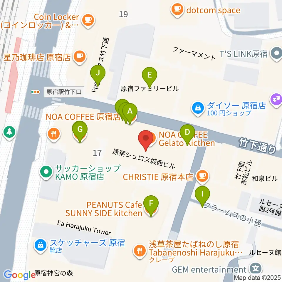 ボーカルスクール VOAT原宿校周辺のファミレス・ファーストフード一覧地図