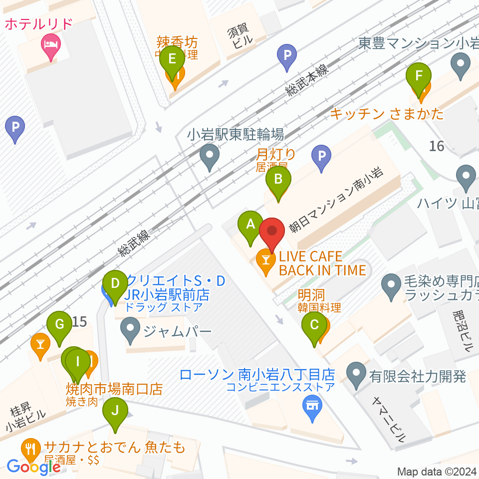 小岩BACK IN TIME周辺のファミレス・ファーストフード一覧地図