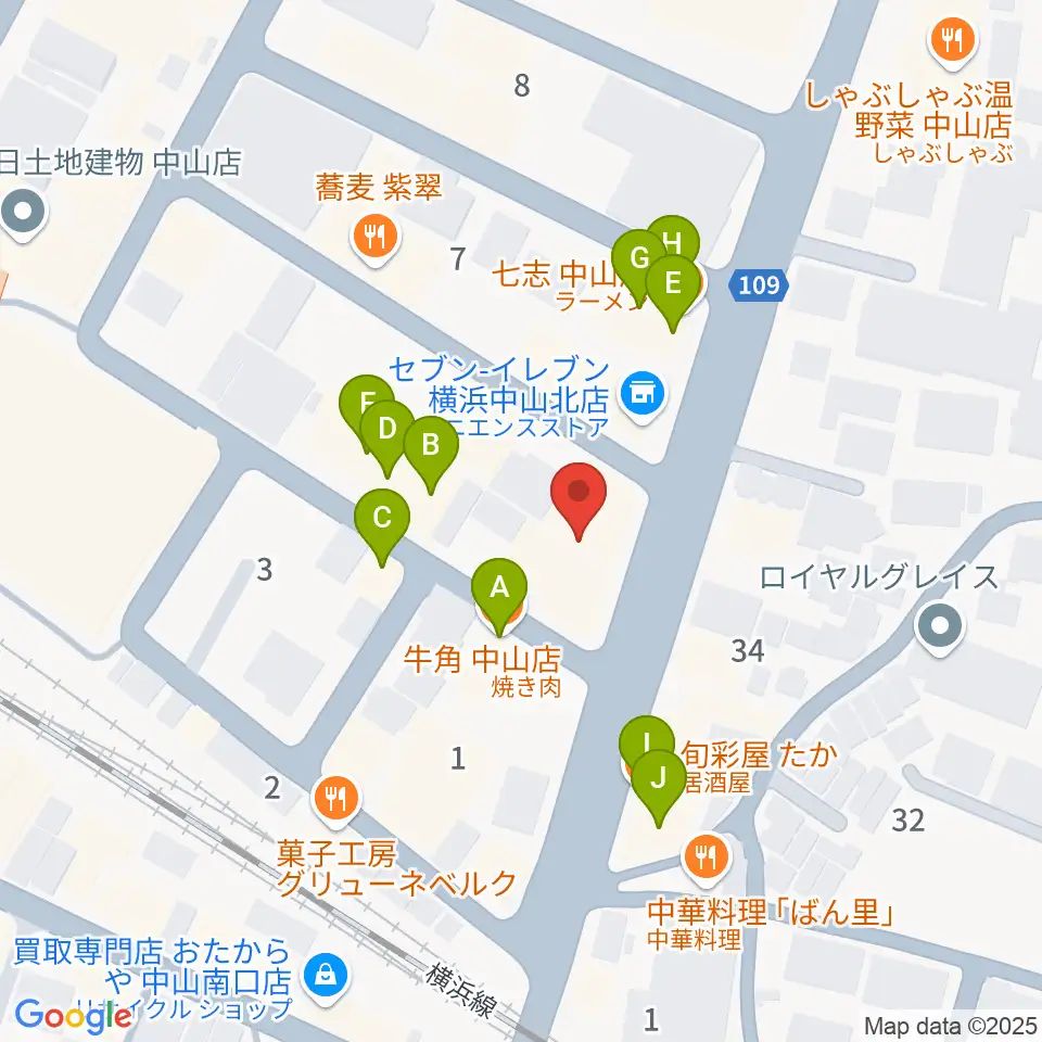 山響楽器店 中山店周辺のファミレス・ファーストフード一覧地図