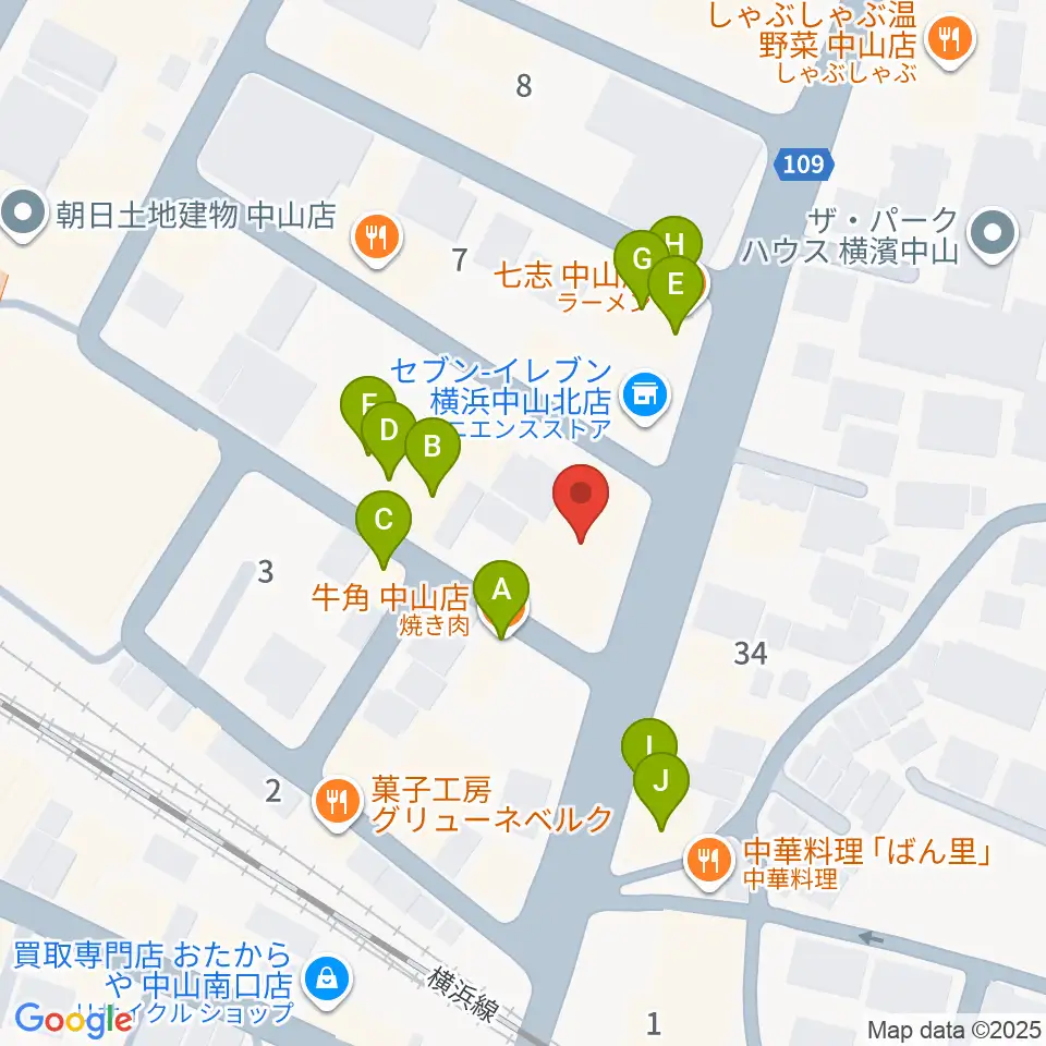 山響楽器店 中山店周辺のファミレス・ファーストフード一覧地図