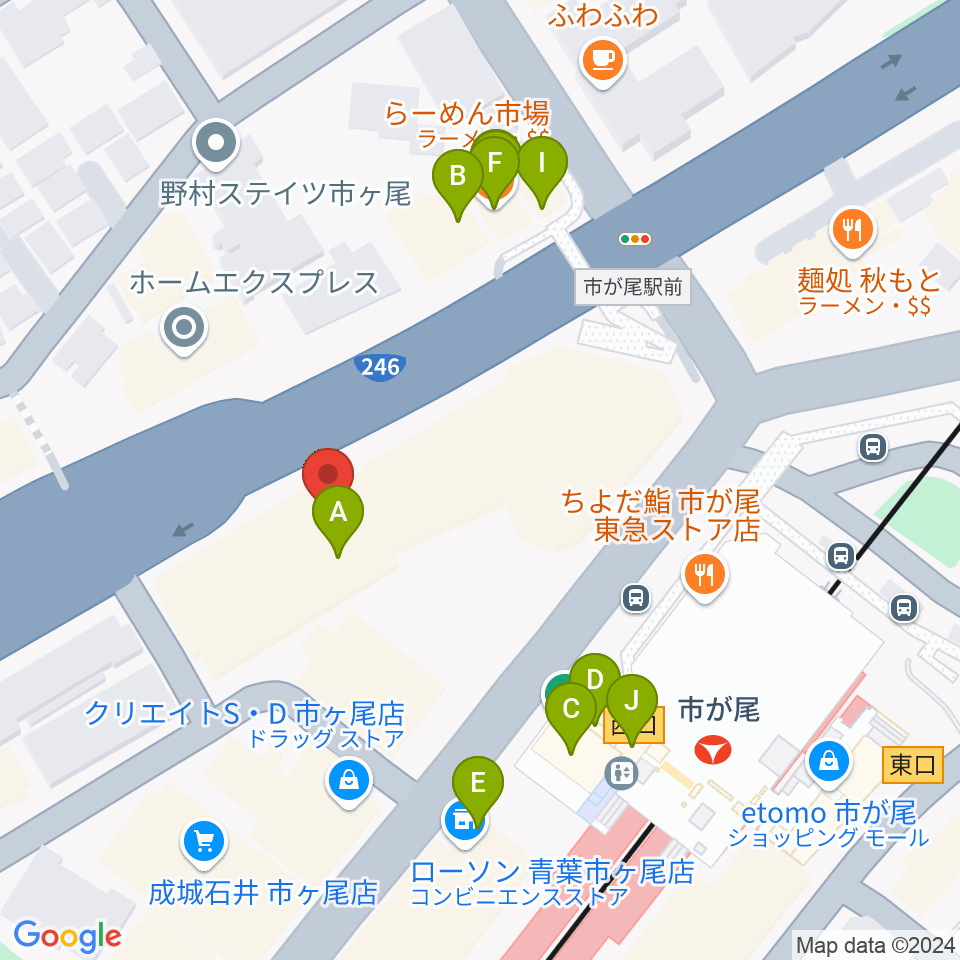 山響楽器店 市ヶ尾センター周辺のファミレス・ファーストフード一覧地図