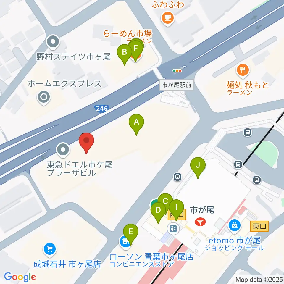 山響楽器店 市ヶ尾センター周辺のファミレス・ファーストフード一覧地図