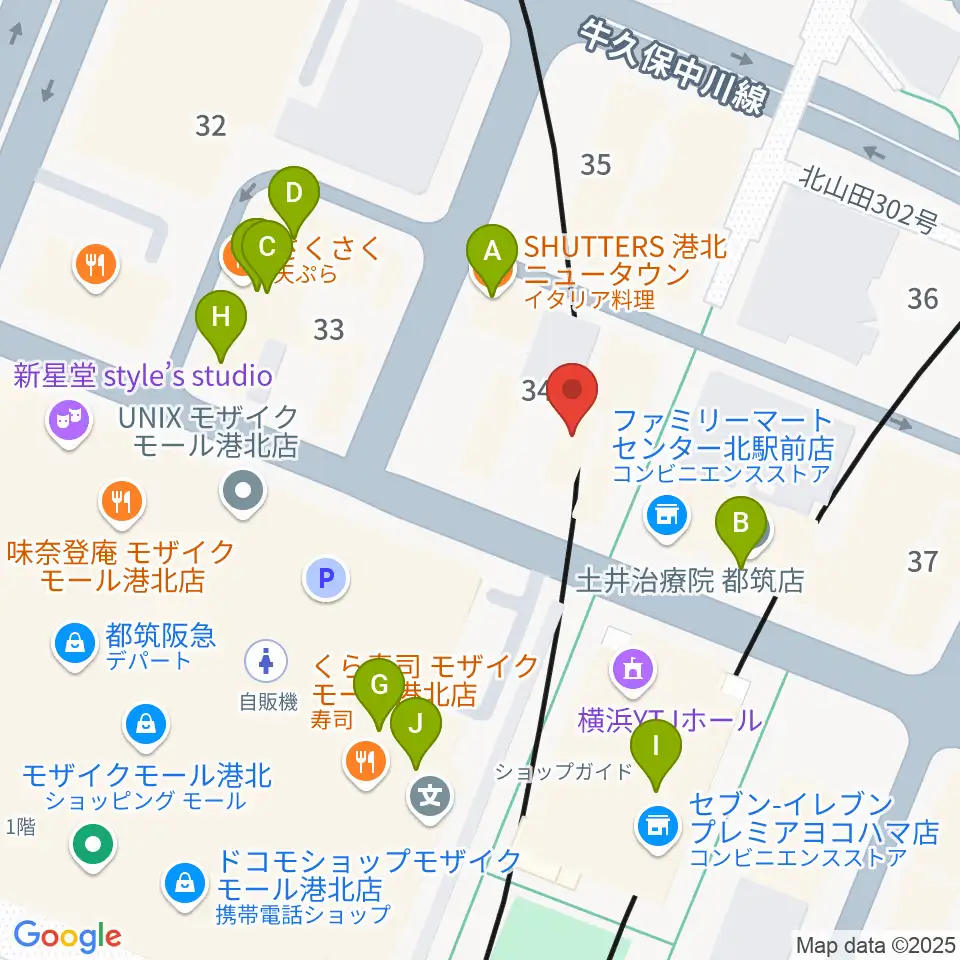 山響楽器店 センター北教室周辺のファミレス・ファーストフード一覧地図