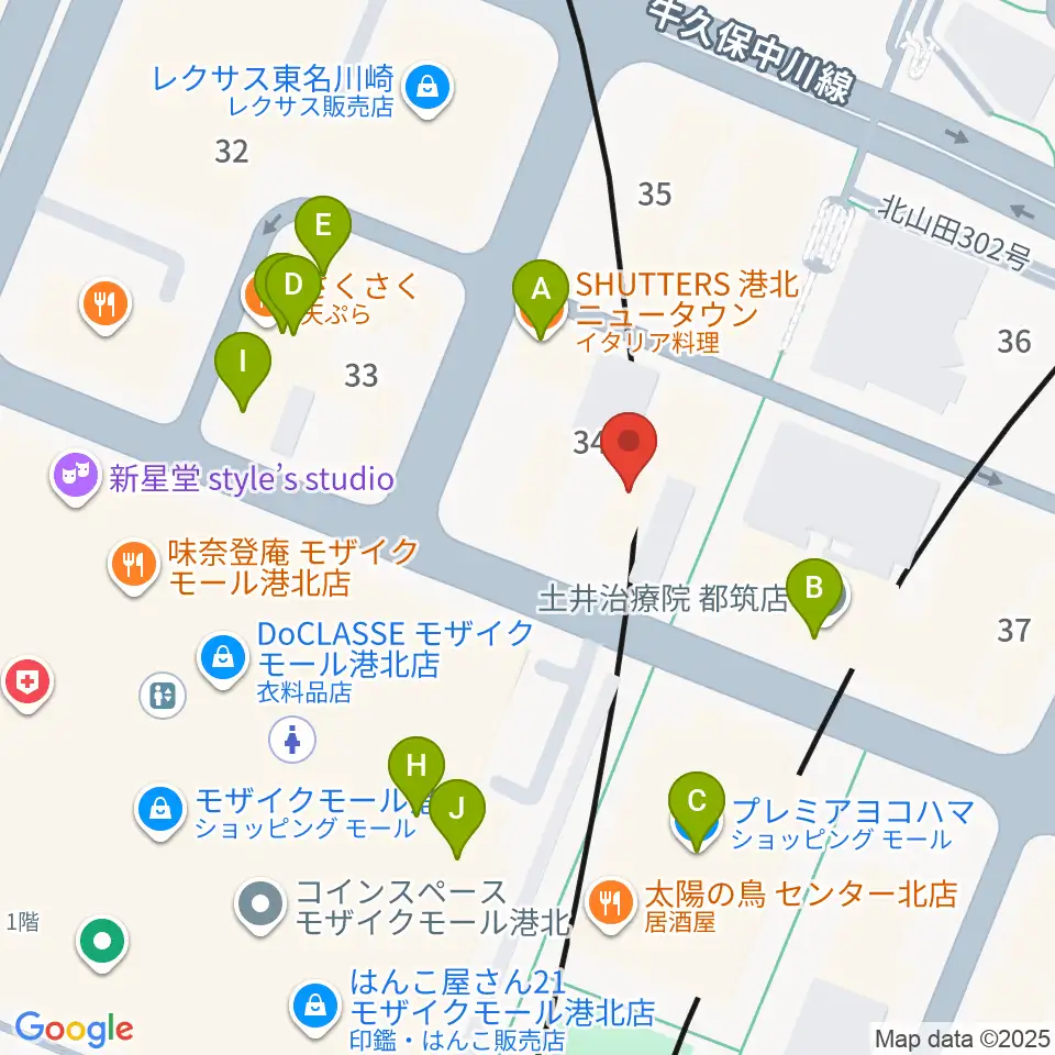 山響楽器店 センター北教室周辺のファミレス・ファーストフード一覧地図