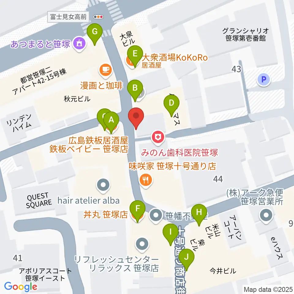 MUSIC K2M周辺のファミレス・ファーストフード一覧地図
