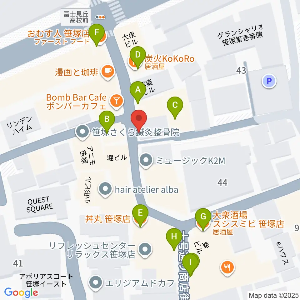 MUSIC K2M周辺のファミレス・ファーストフード一覧地図