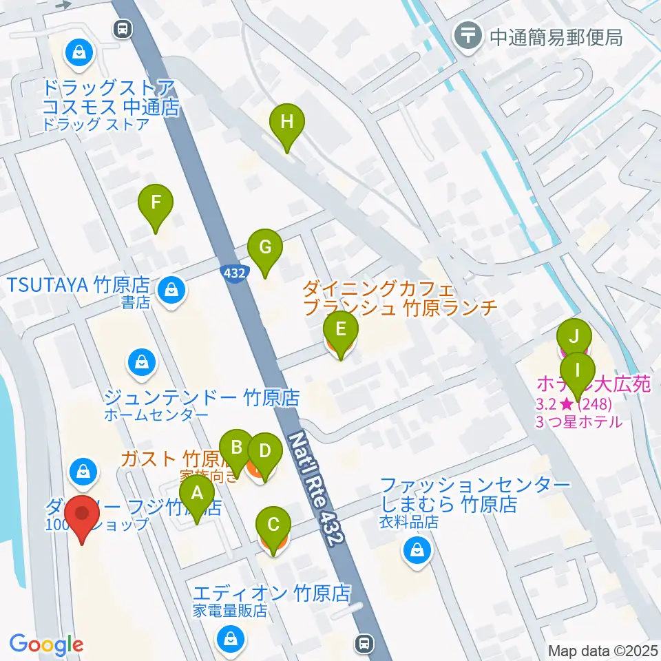 キハラ楽器 竹原センター周辺のファミレス・ファーストフード一覧地図
