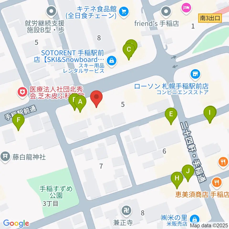 エルム楽器 手稲センター周辺のファミレス・ファーストフード一覧地図