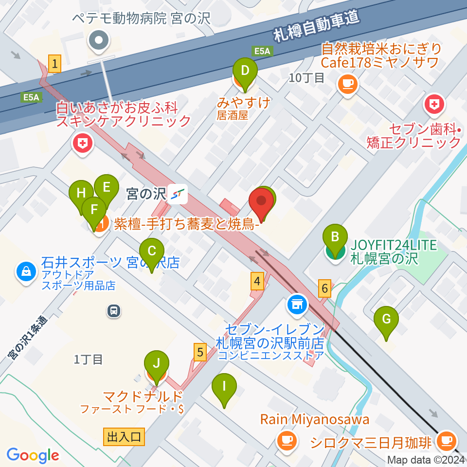 エルム楽器 宮の沢ミュージックセンター周辺のファミレス・ファーストフード一覧地図