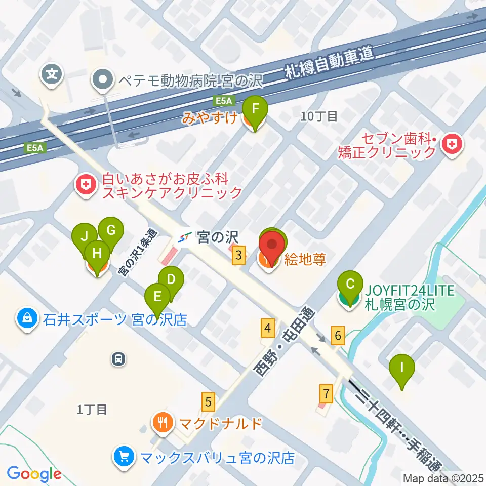 エルム楽器 宮の沢ミュージックセンター周辺のファミレス・ファーストフード一覧地図