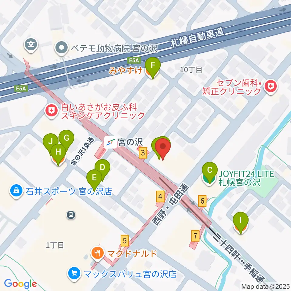 エルム楽器 宮の沢ミュージックセンター周辺のファミレス・ファーストフード一覧地図