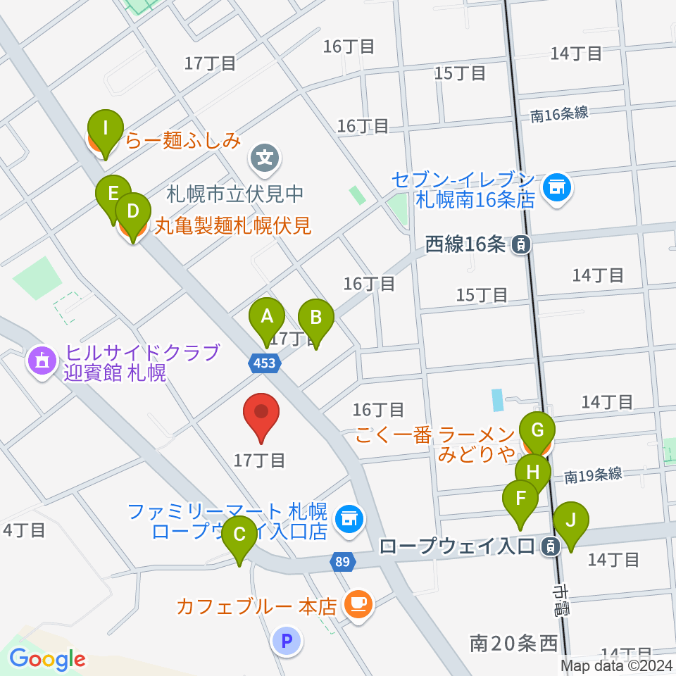 エルム楽器 伏見センター周辺のファミレス・ファーストフード一覧地図