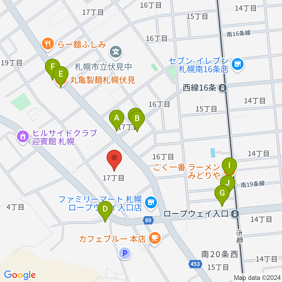 エルム楽器 伏見センター周辺のファミレス・ファーストフード一覧地図