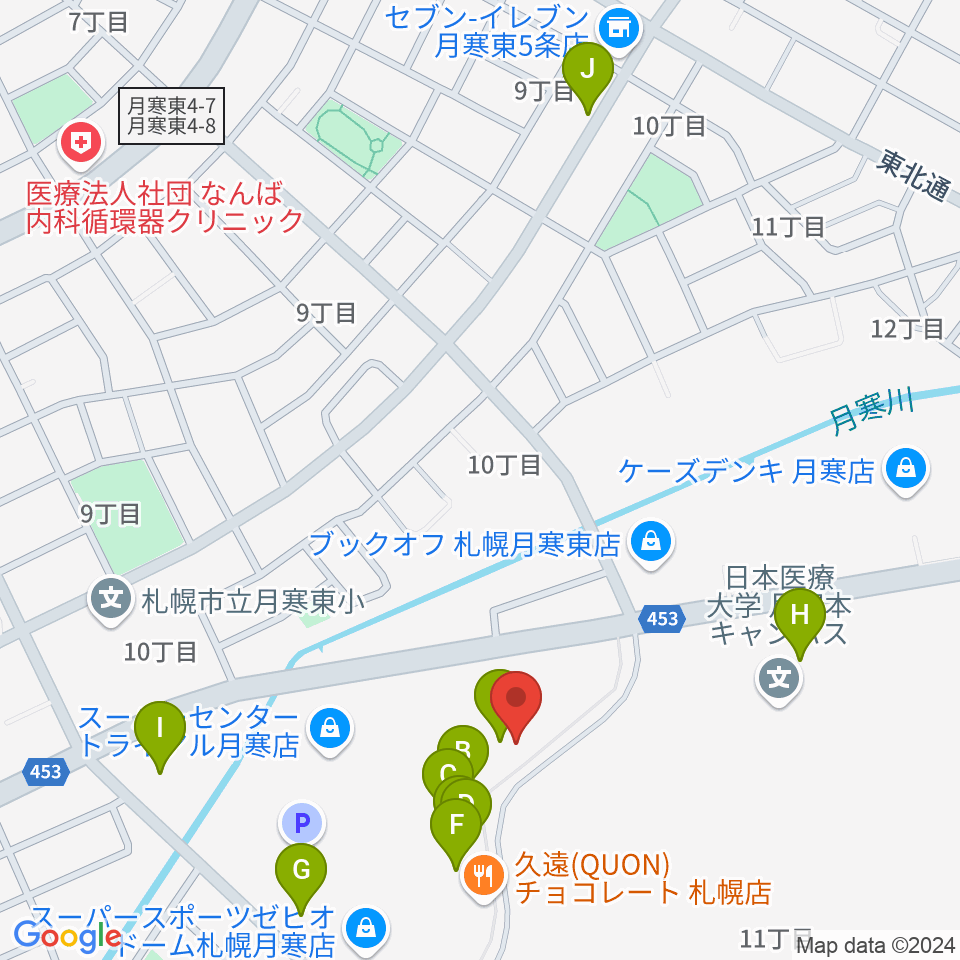 エルム楽器 ブランチ札幌月寒センター周辺のファミレス・ファーストフード一覧地図